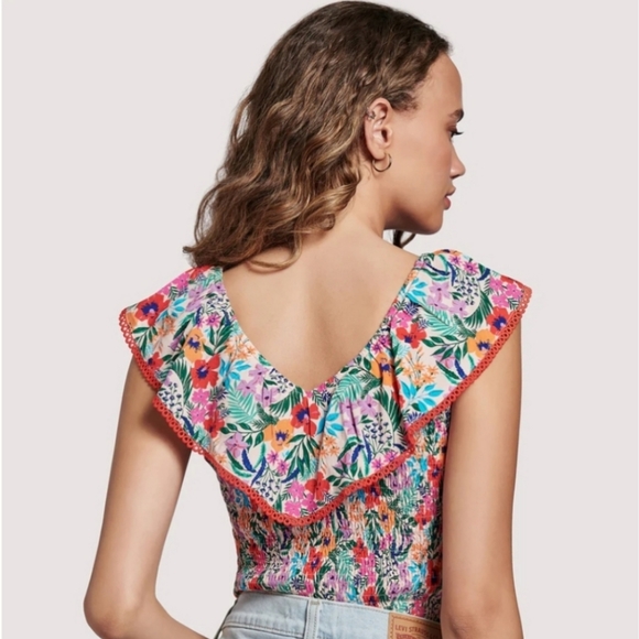 Lost + Wander Boho Ruffle Neck Floral Top - Picture 2 of 7